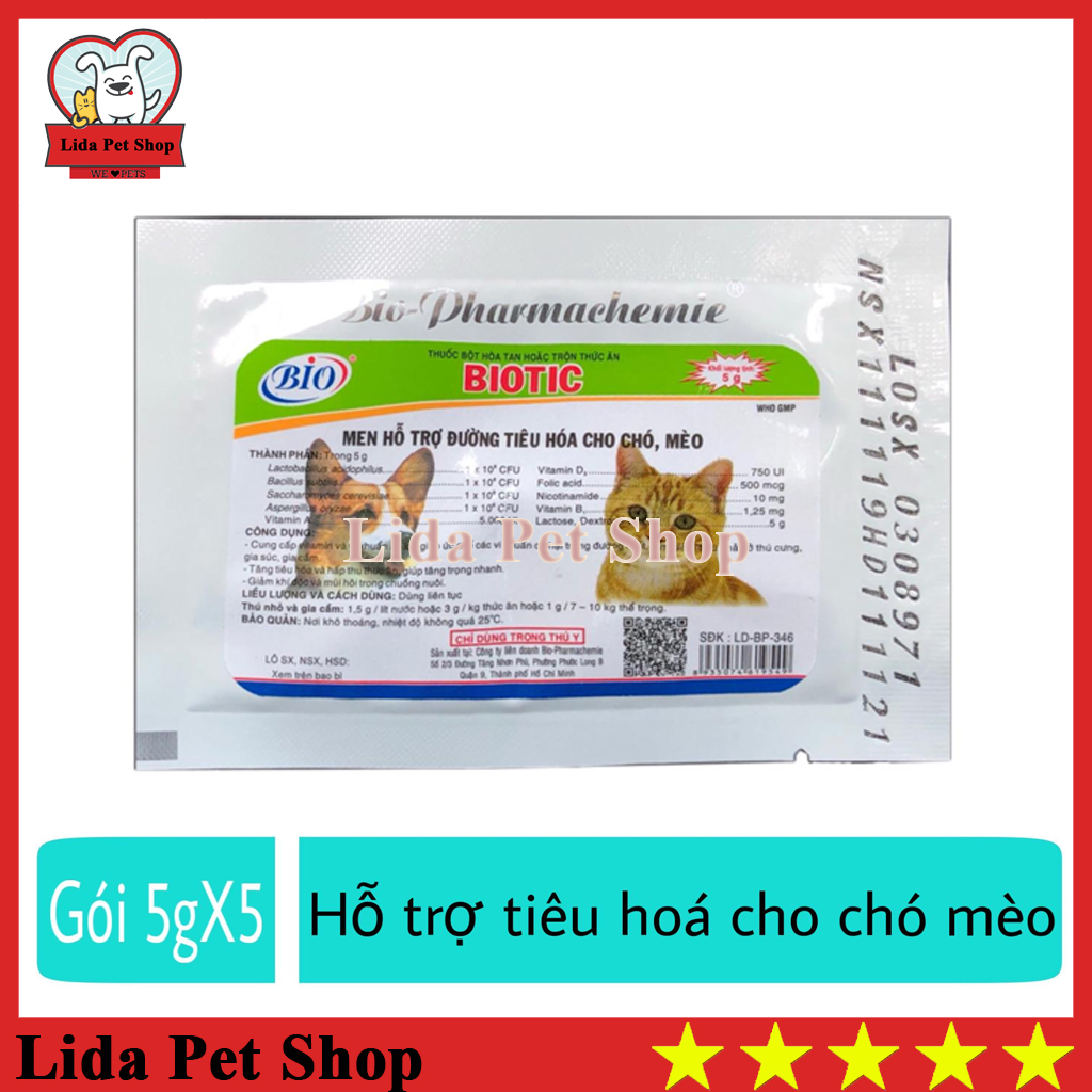 HN- Men tiêu hóa hỗ trợ đường ruột cho chó mèo - 5 gói Biotic - Lida Pet Shop