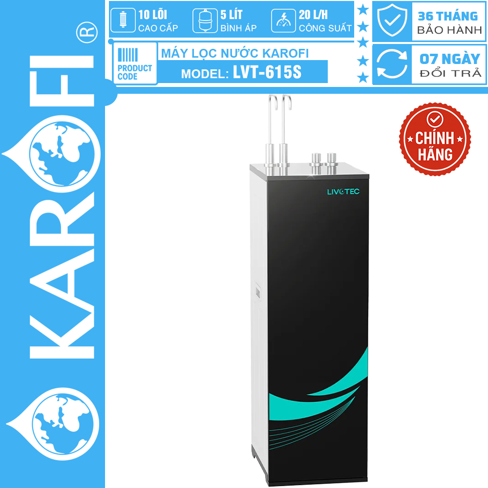 Karofi Livotec 615S Hot and Cold Water Filter 10 Cores 2 Hot and Cold Functions 36 Months Warranty 99.99% Pure