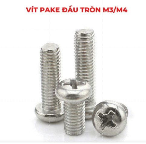[HCM]Ốc pake đầu tròn M3 / M4 ốc 4 cạnh đầu xẻ rãnh inox ốc bi gói 100 con