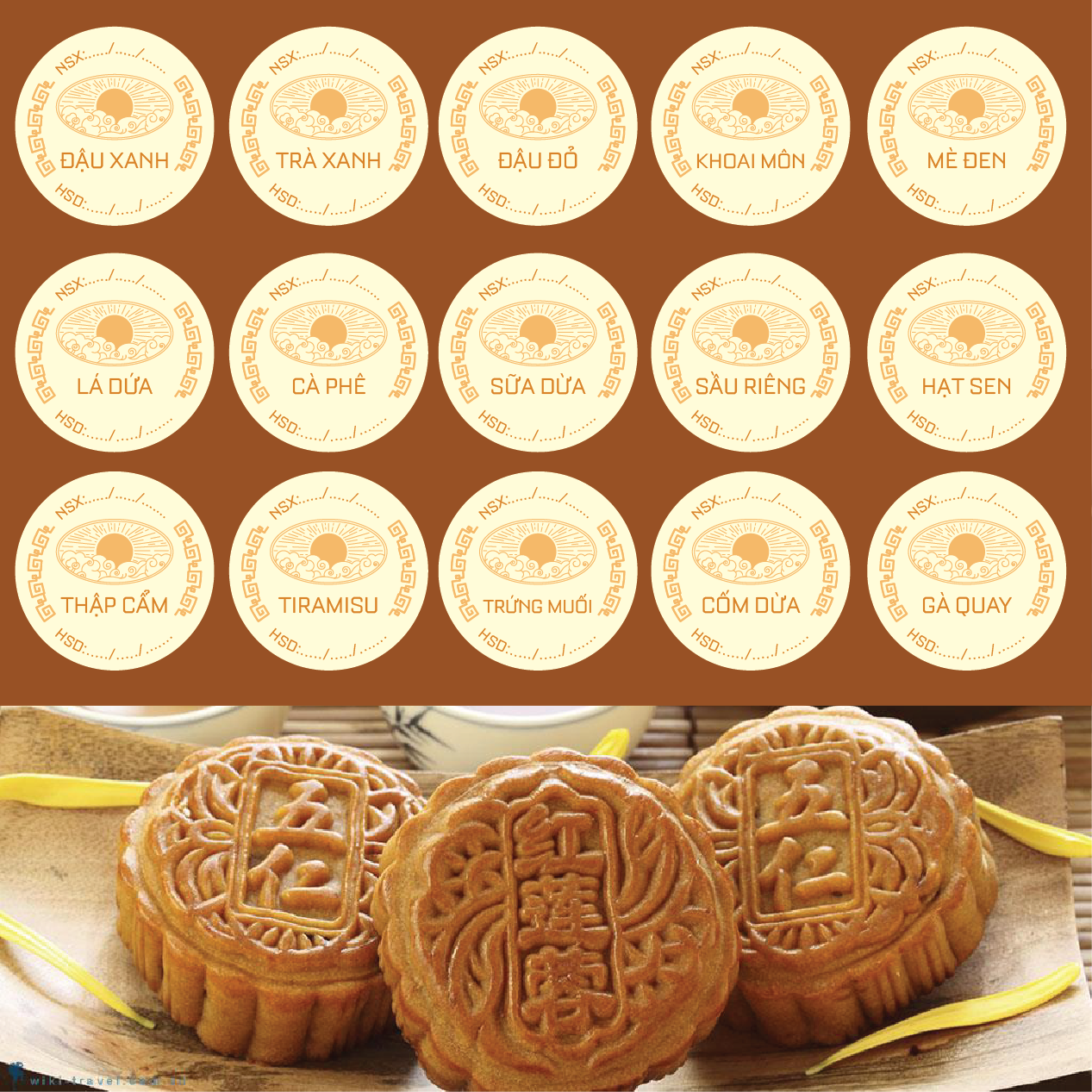 100 Tem dán bánh trung thu tròn 3cm - mẫu 9
