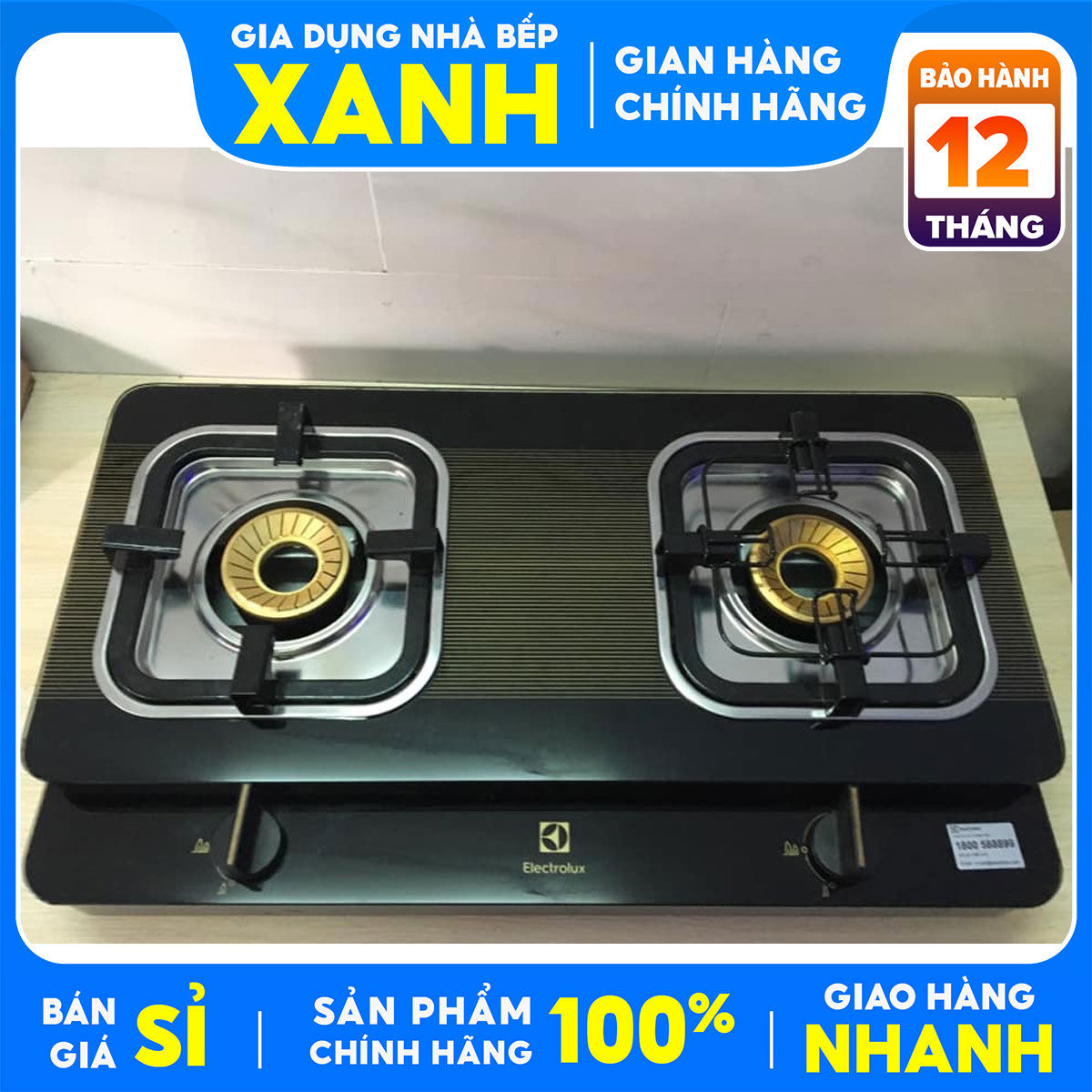Bếp gas đôi electrolux etg727gkr trưng bày mới 98-99%+tặng dây gas,cổ dê-tiết kiệm gas-bảo hành 12 tháng