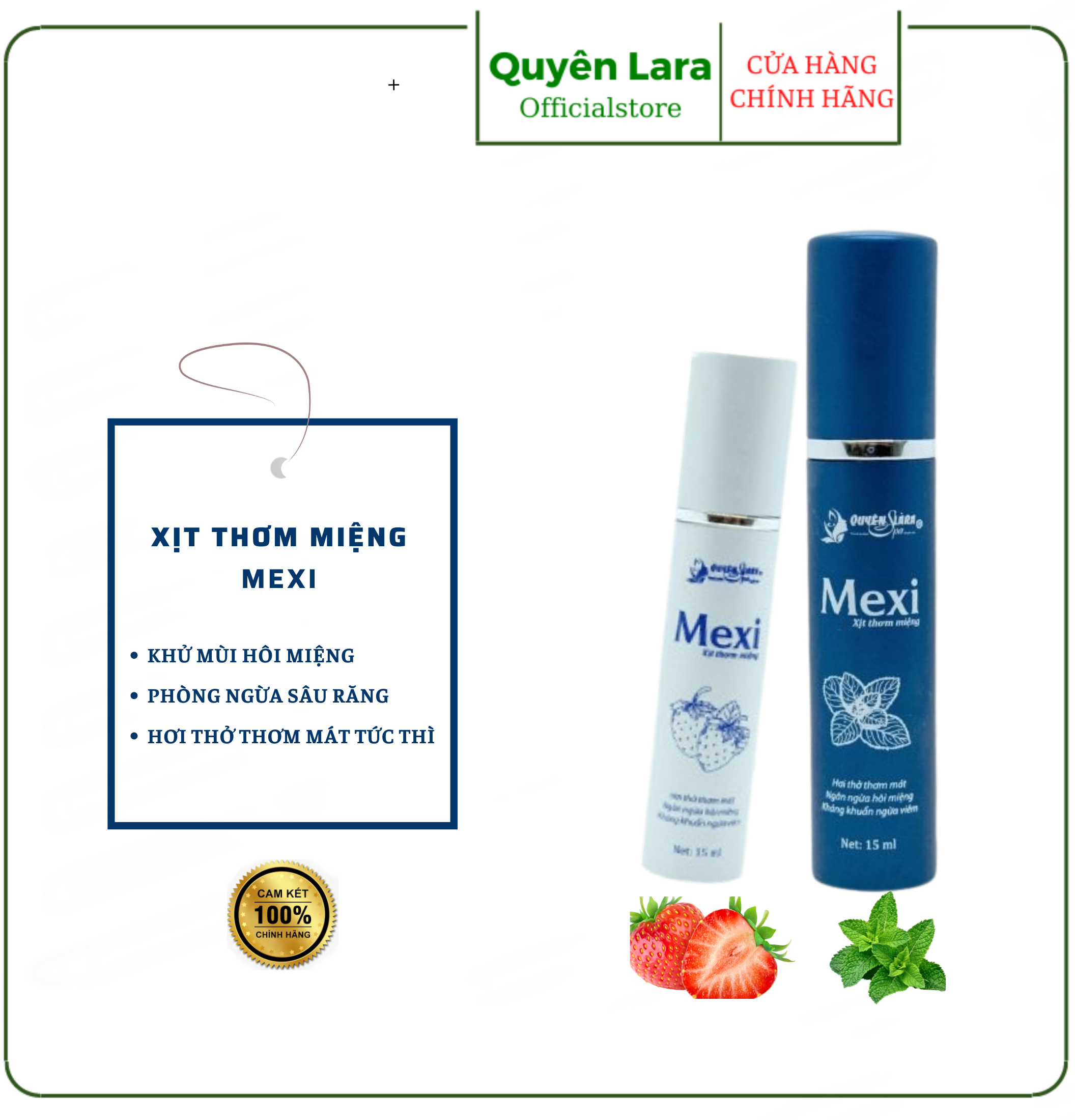 Xịt Thơm Miệng Mexi Quyên Lara - Giúp Hơi Thở Thơm Mát, Khử Mùi Hôi Miệng Tức Thì, Phòng Ngừa Viêm Lợi Và Chân Răng 15ml