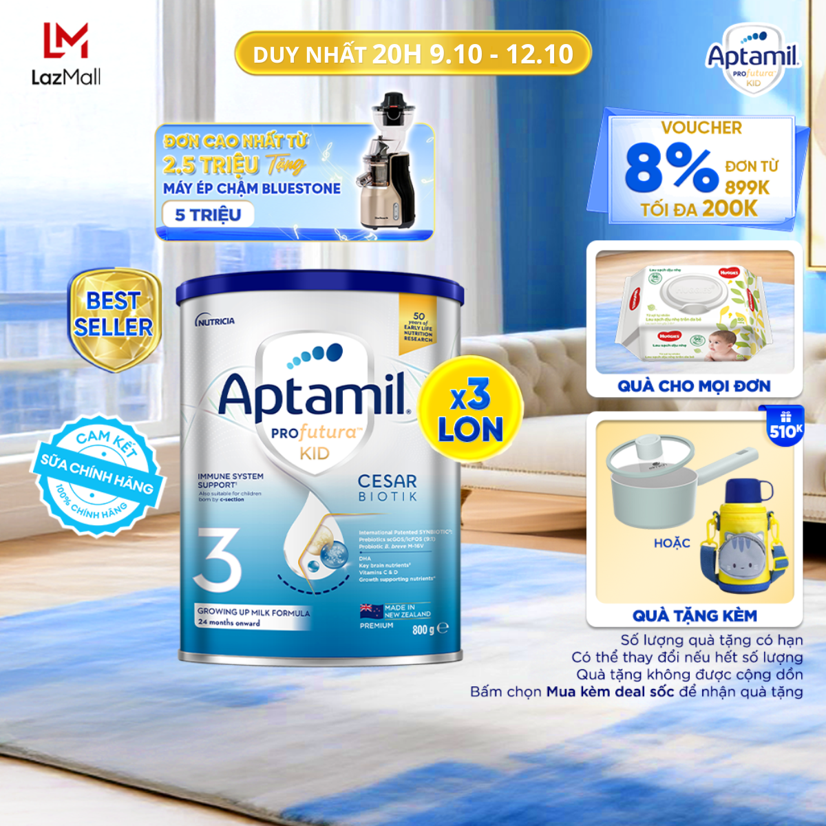 [Hỏa tốc - 0Đ] CB 3 Sữa bột Aptamil Profutura Kid Cesarbiotik New Zealand số 3 - Synbiotic độc quyền dành cho bé từ 2 đến 6 tuổi