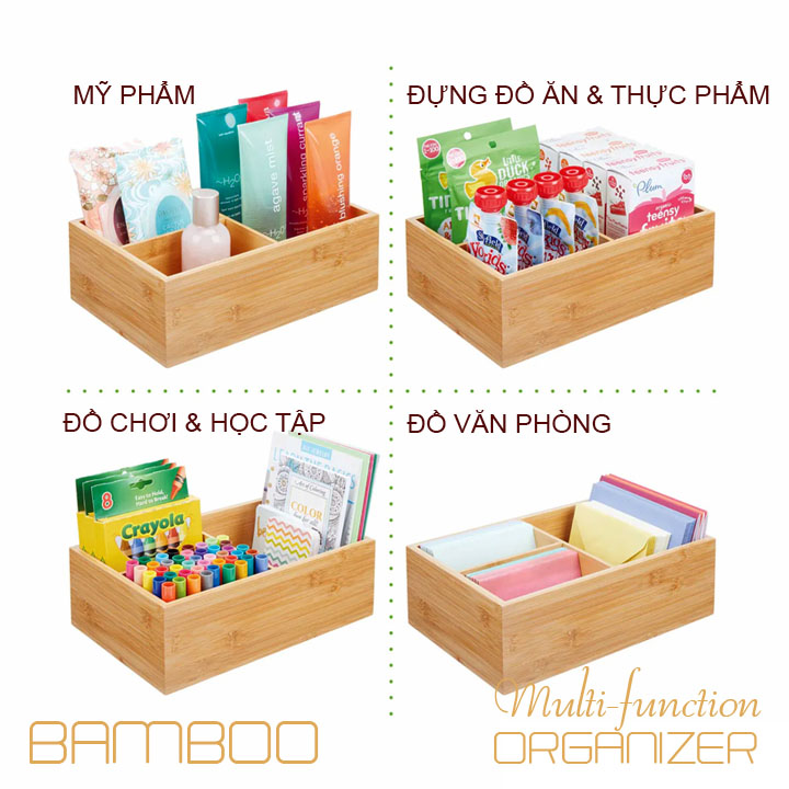 Khay đựng đồ gỗ tre chia ngăn cho bàn ăn nhà bếp phòng ngủ nhà tắm văn phòng