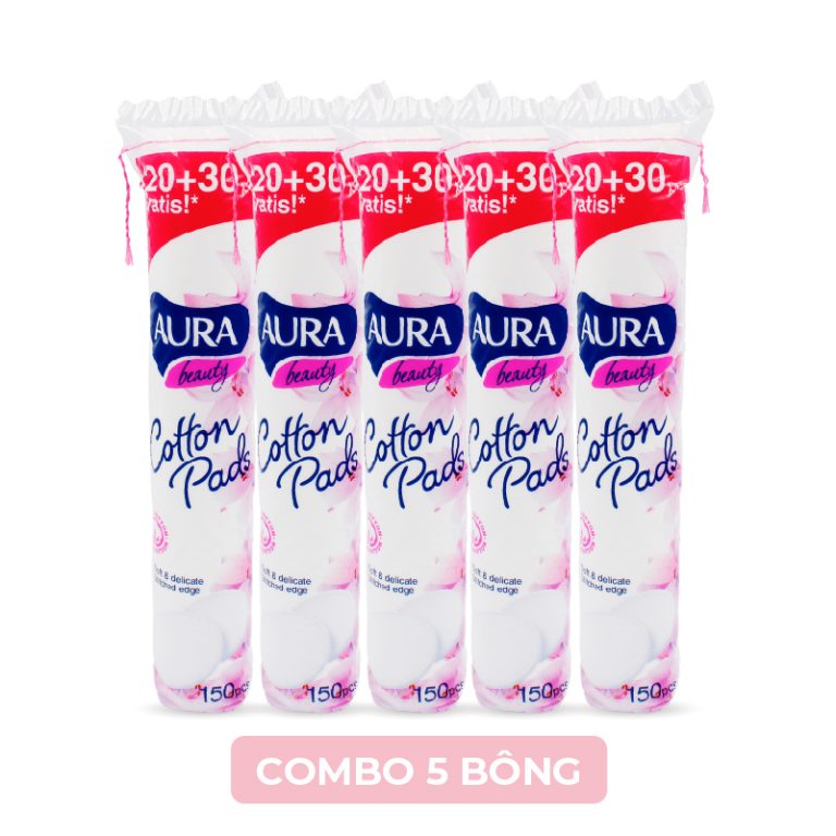 Combo 5 CÂY bông tẩy trang Aura Beauty 150 miếng (5x150 miếng)
