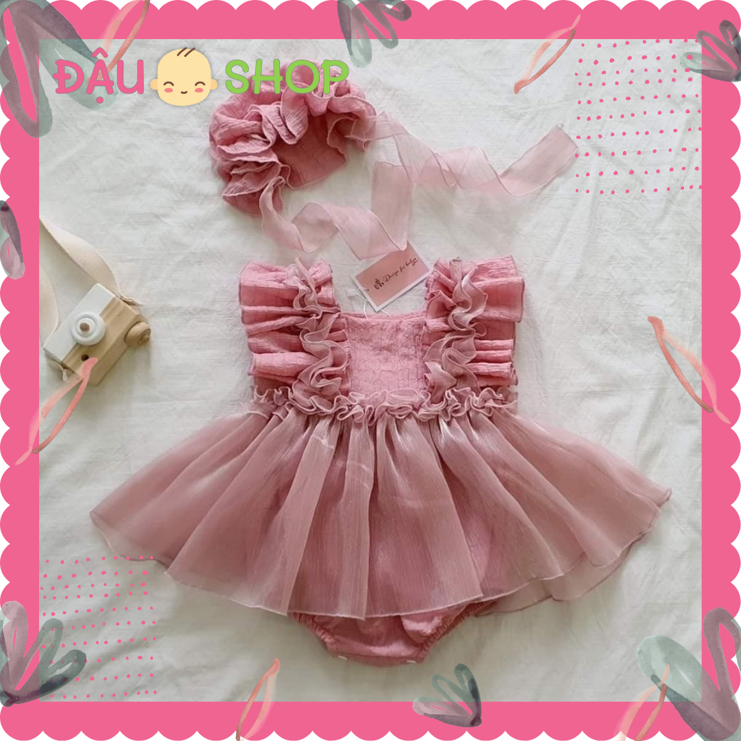 Body váy bé gái S003 kèm nón diện đầy tháng thôi nôi