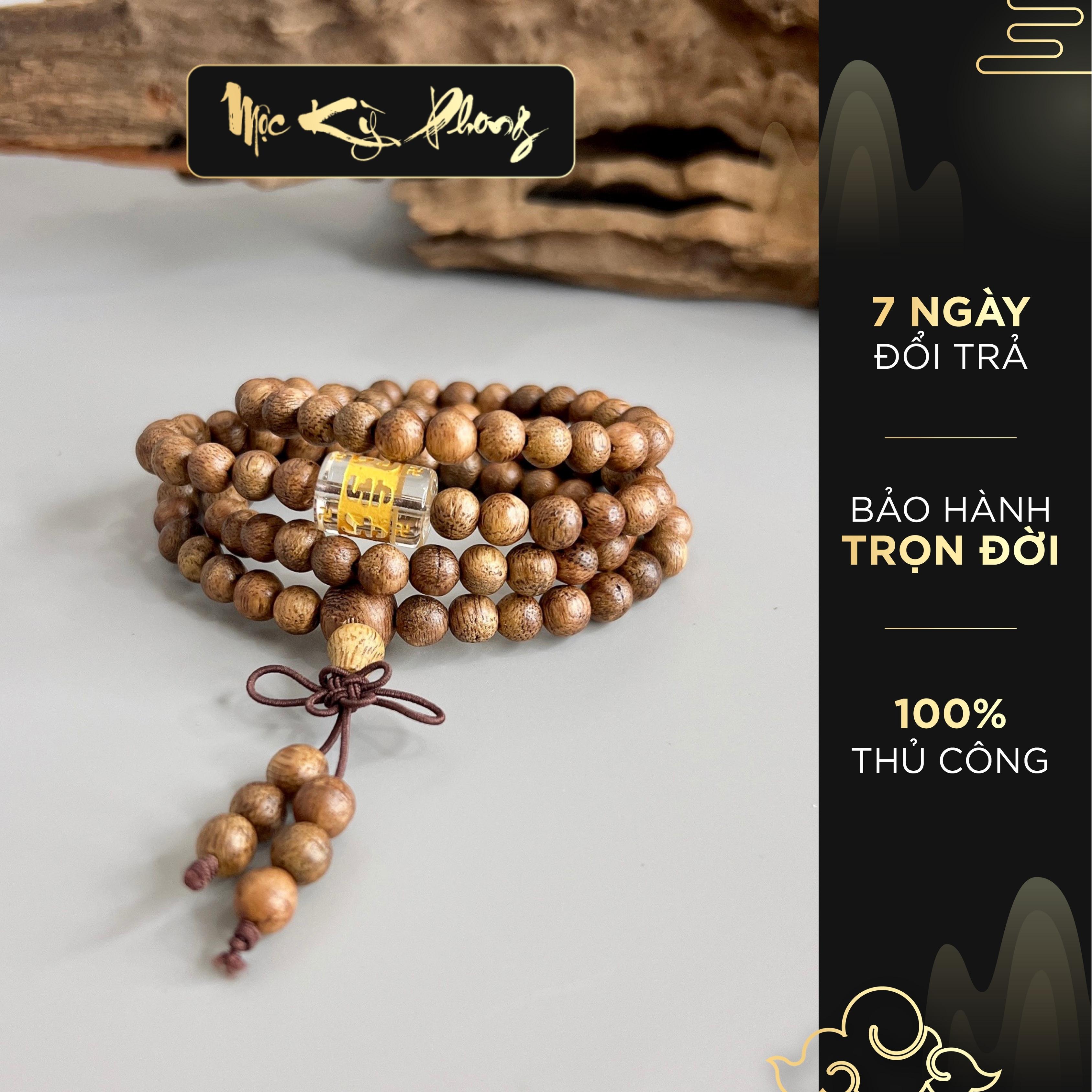 Vòng Trầm Hương Mix Lu Thống Ngũ Hành 108 Hạt Nâu Sẫm Lục Tự Đại Minh Chú MỘC KỲ PHONG
