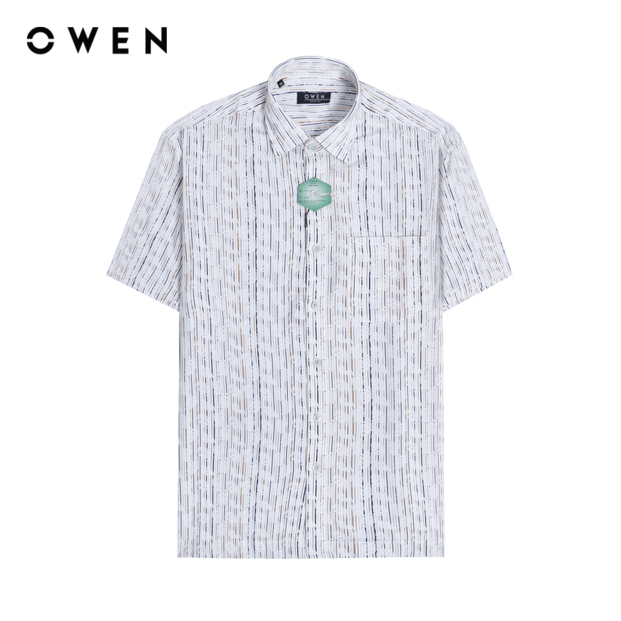 OWEN - Áo sơ mi nam ngắn tay Relax Fit AE230072NT màu Trắng chất liệu Viscose-Polyester