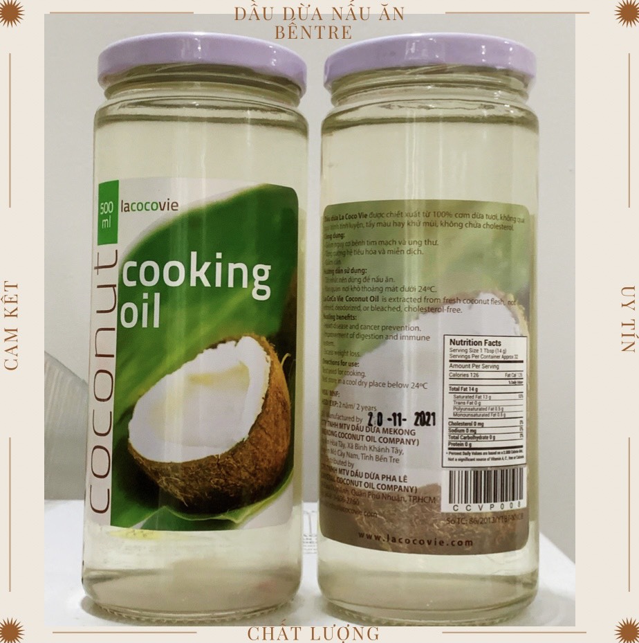 Dầu Dừa nấu ăn nguyên chất Bến Tre -500ml