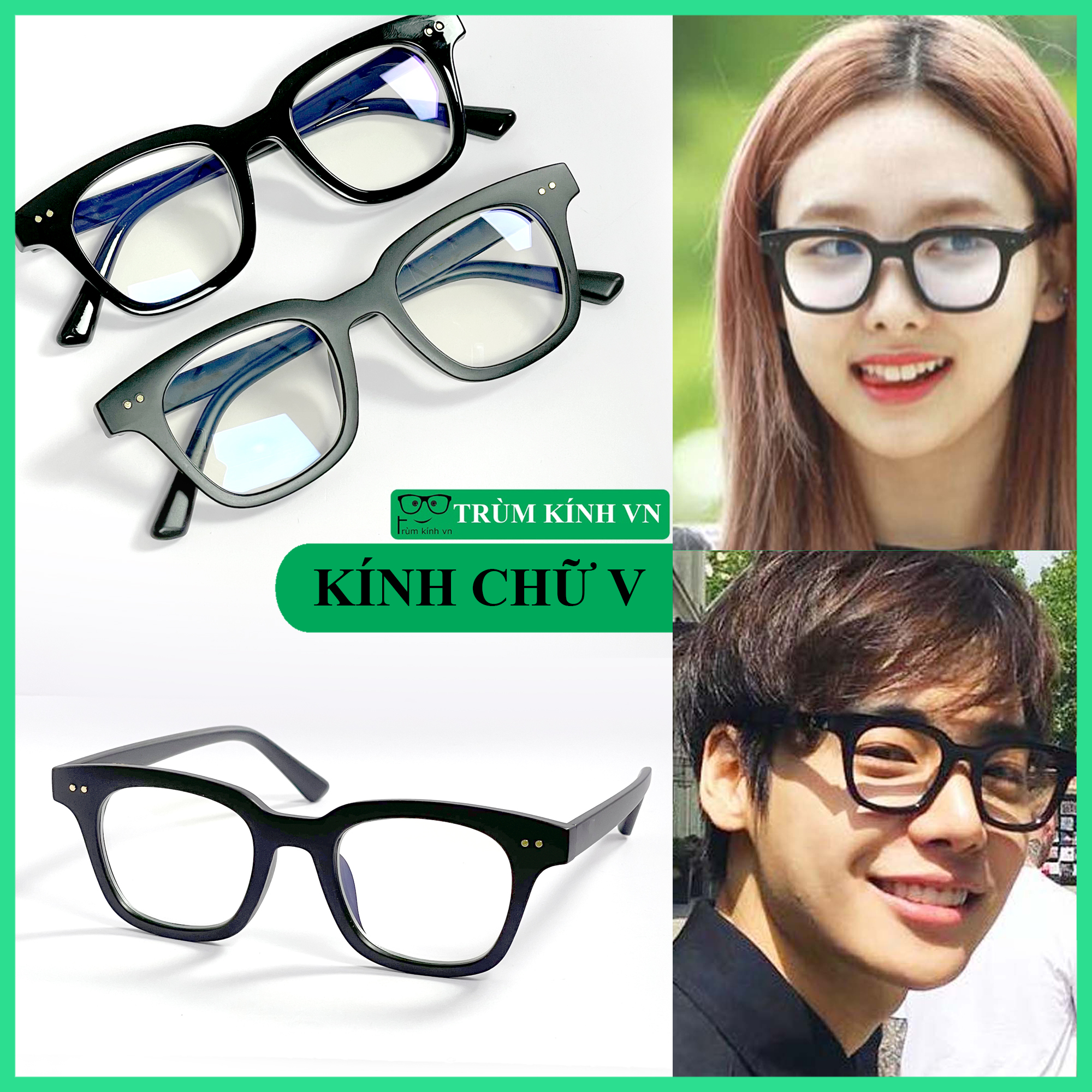 Gọng kính lắp cận chữ v chấm bạc chấm vàng- gọng kính giả cận vuông hot trend