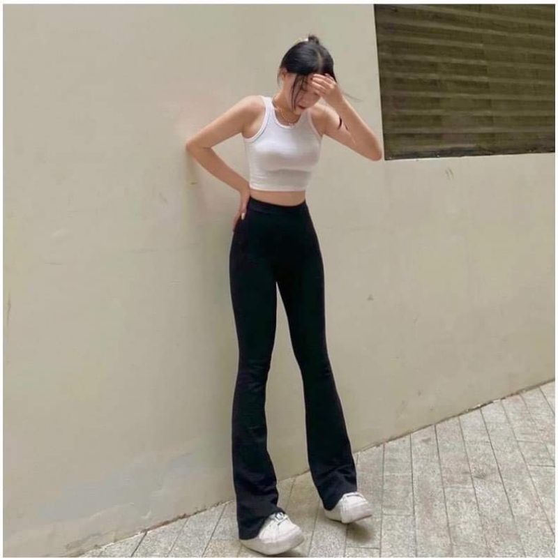Quần ống loe cạp cao legging dáng dài