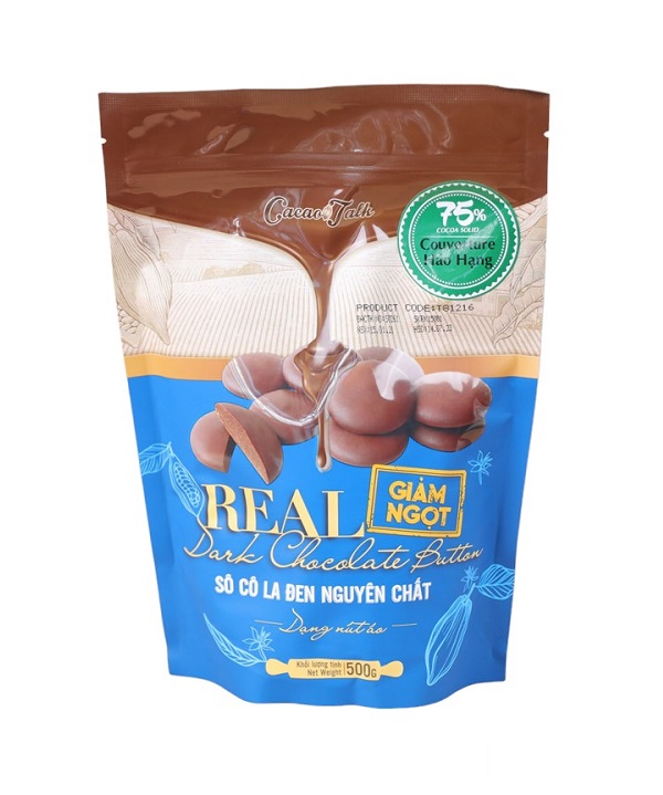 Sô cô la đen nguyên chất dạng nút áo 75% cacao talk 500gr -chỉ hỗ trợ giao nhanh 2h trong tphcm