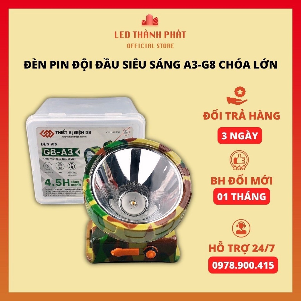 Đèn pin đội đâu siêu sáng G8-A3 chóa lớn