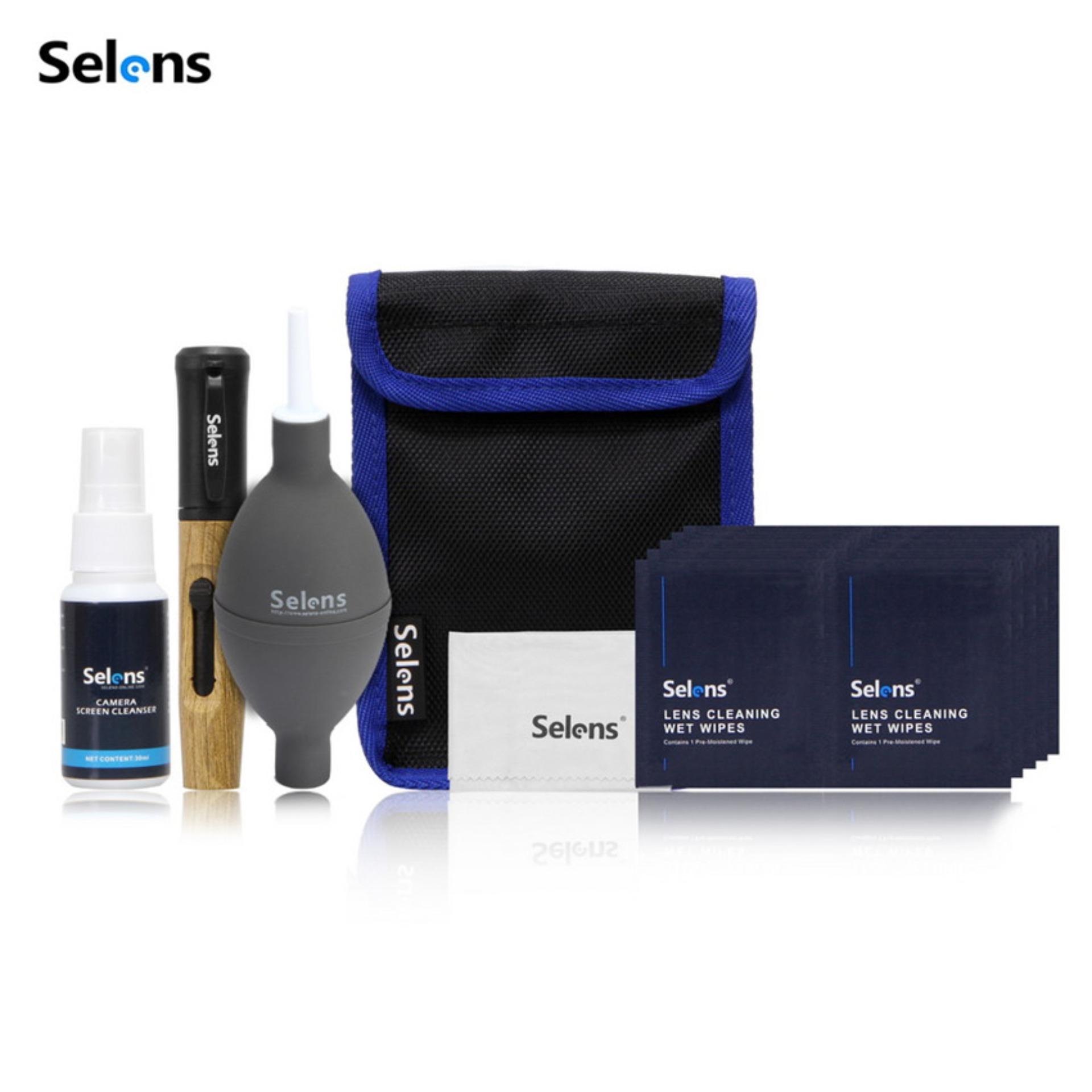 Selens Bộ dụng cụ vệ sinh ống kính camera cao cấp 5 trong 1, bút làm sạch, xịt lau chùi, vải lau, khăn lau, máy thổi cho màn hình TV - INTL