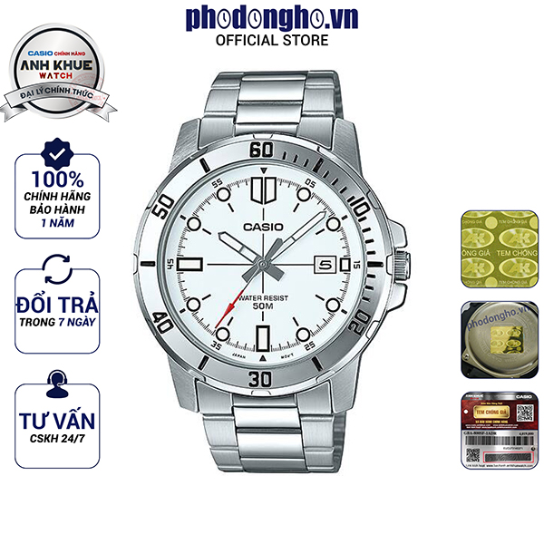 Đồng hồ nam dây kim loại casio anh khuê mtp-vd01d-7evudf