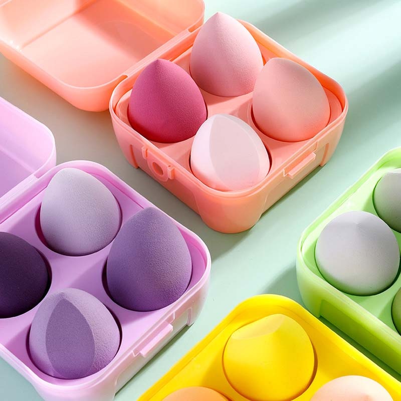 Set 4 Mút Trang Điểm Tán Kem Nền Nhiều Màu Sắc Kèm Hộp Đựng