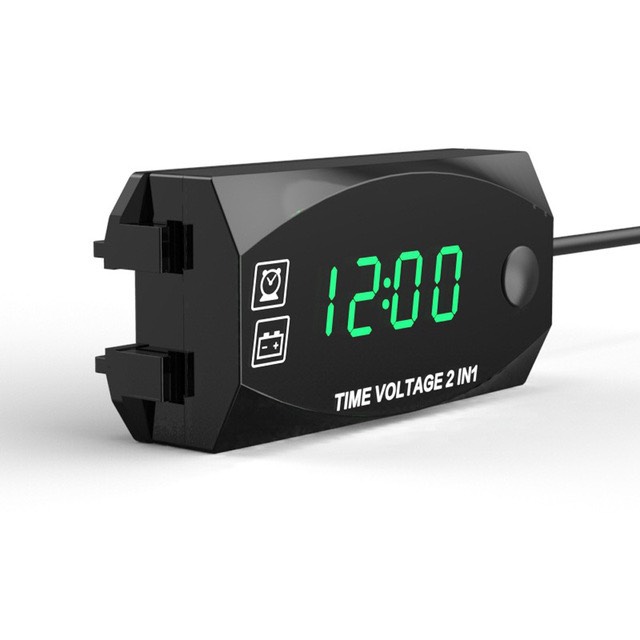 Dong ho gan xe may Đồng hồ báo vôn + báo giờ 2 in 1 ( giá 1 bộ )