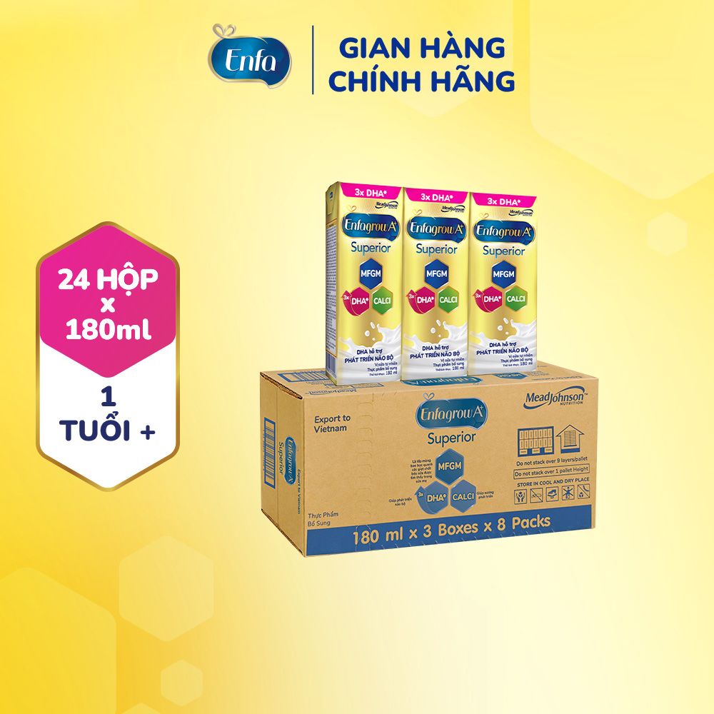 Thùng 24 Hộp Sữa Bột Pha Sẵn Enfagrow A+ Superior 180ml Hỗ Trợ Phát Triển Não Bộ Cho Trẻ Từ 1 Tuổi