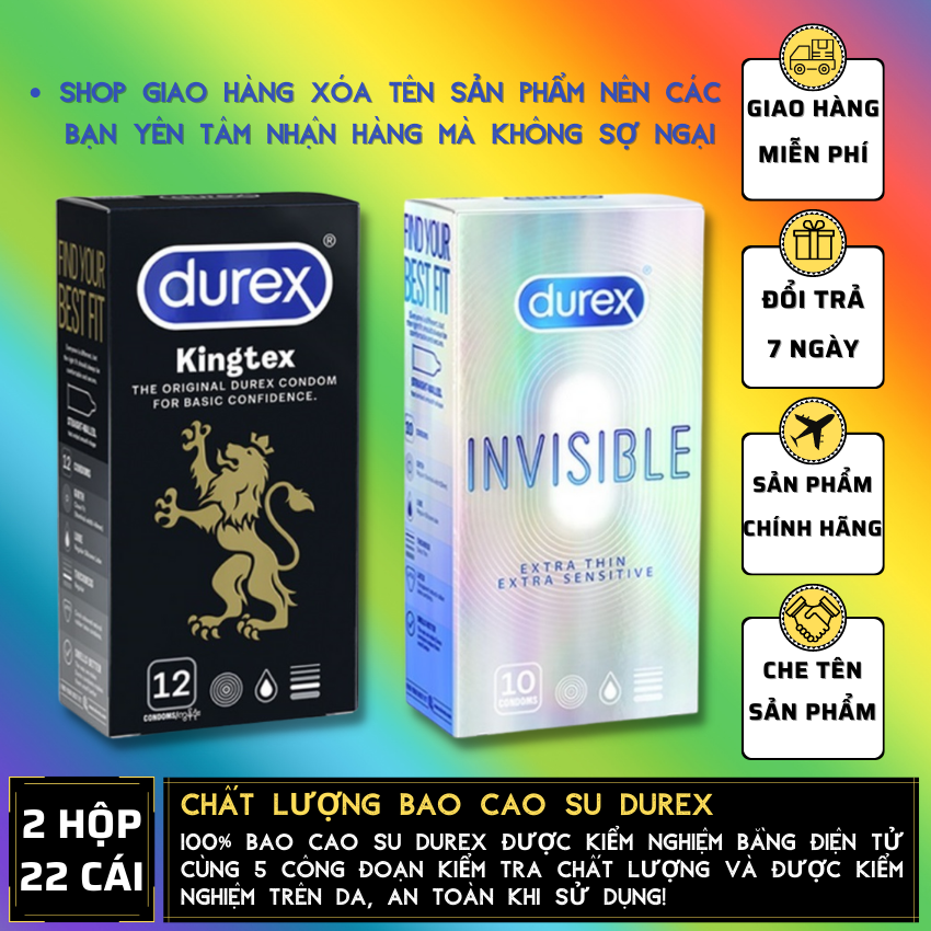 [02 Hộp] Bao Cao Su Durex Kingtex size cỡ nhỏ + Durex Invisible Extra Thin cực siêu mỏng  Che tên sản phẩm