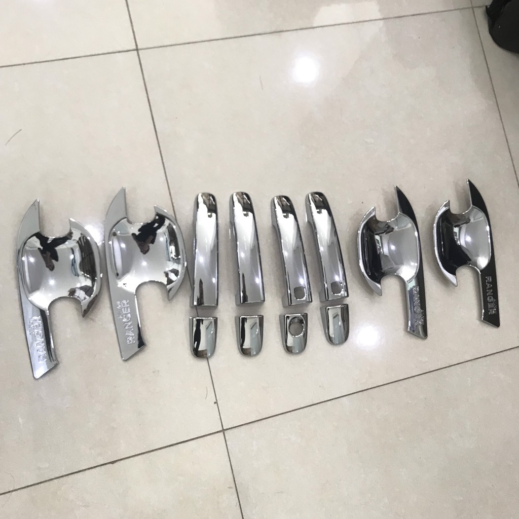Full bộ ốp tay nắm, hõm cửa Ford Ranger mạ crom cao cấp