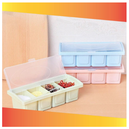 Khay đựng gia vị 4 ngăn bằng nhựa có nắp