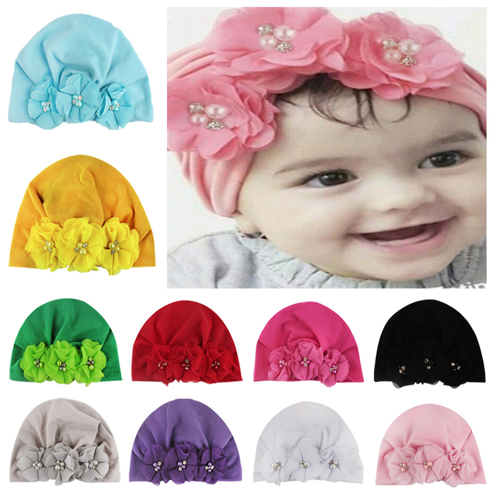 Mũ turban 3 bông hoa siêu yêu cho bé gái(0-10 tháng)