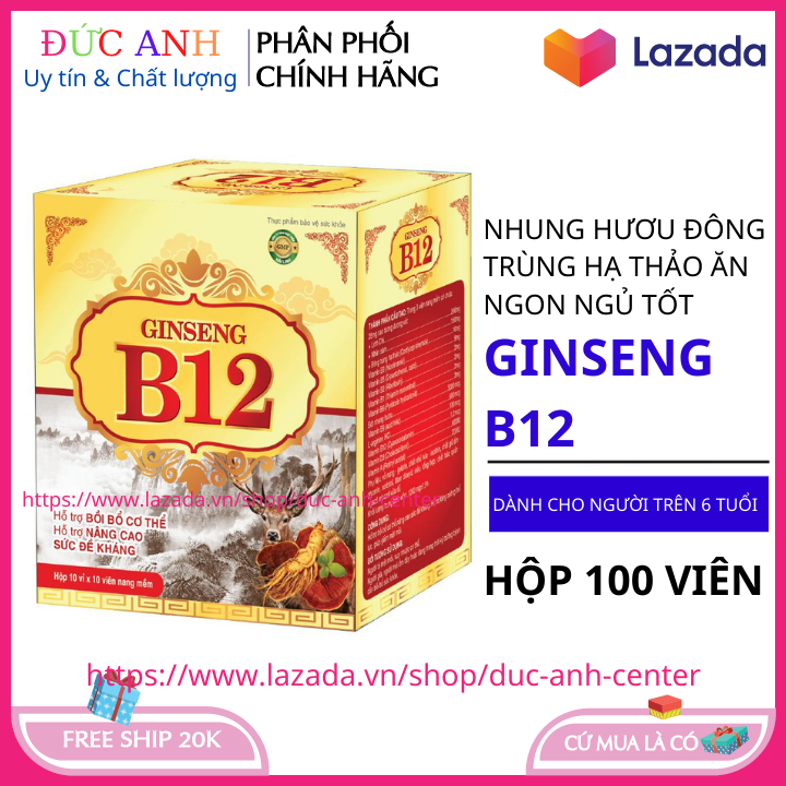 Vitamin 12B giúp bổ sung đông trùng hạ thảo linh chi  nhân sâm giúp ăn ngon ngủ tốt kích thich tiêu hóa hộp 100 viên
