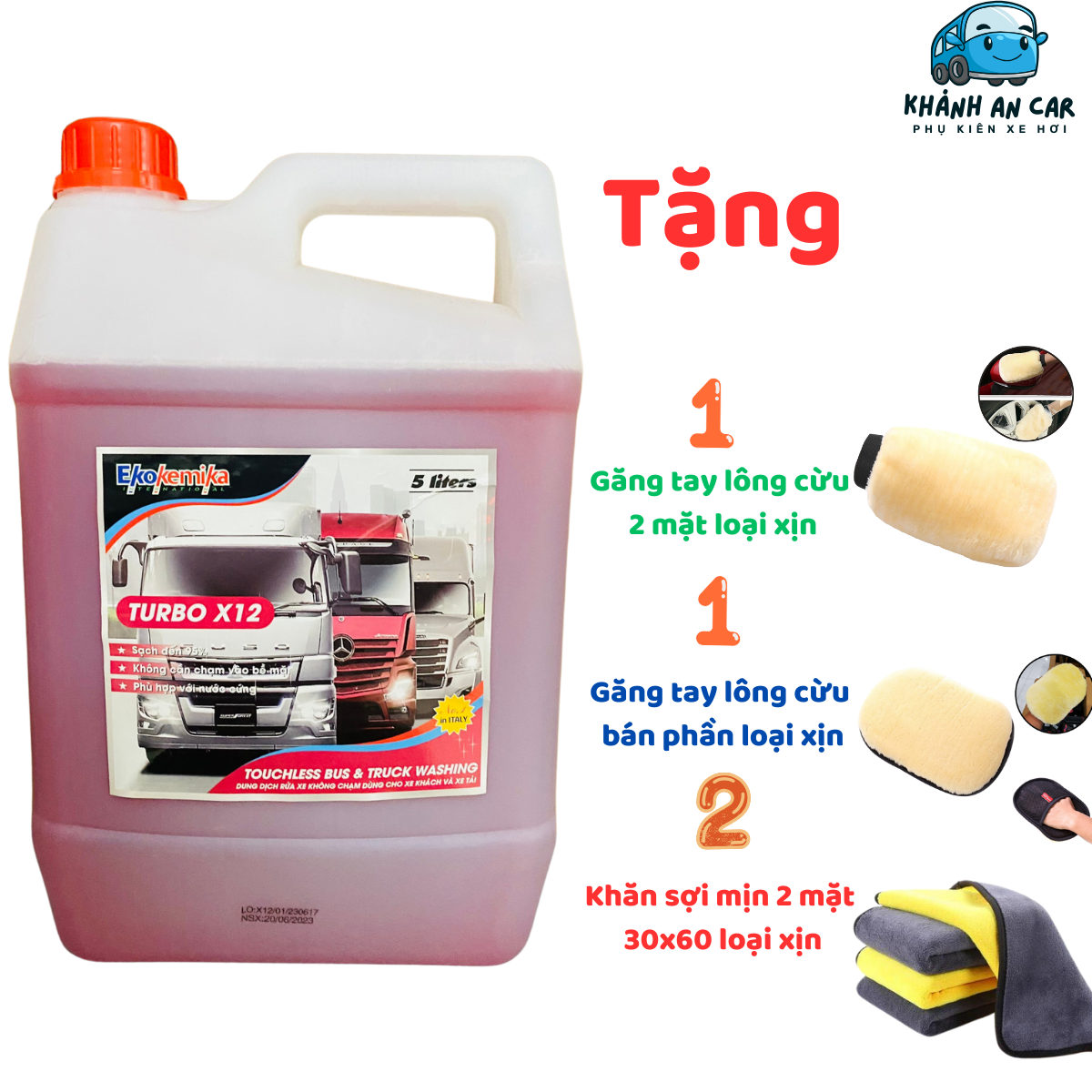 Can 5 Lít, Nước rửa xe không chạm Ekokemika Turbo X12. Tặng bộ combo hấp dẫn
