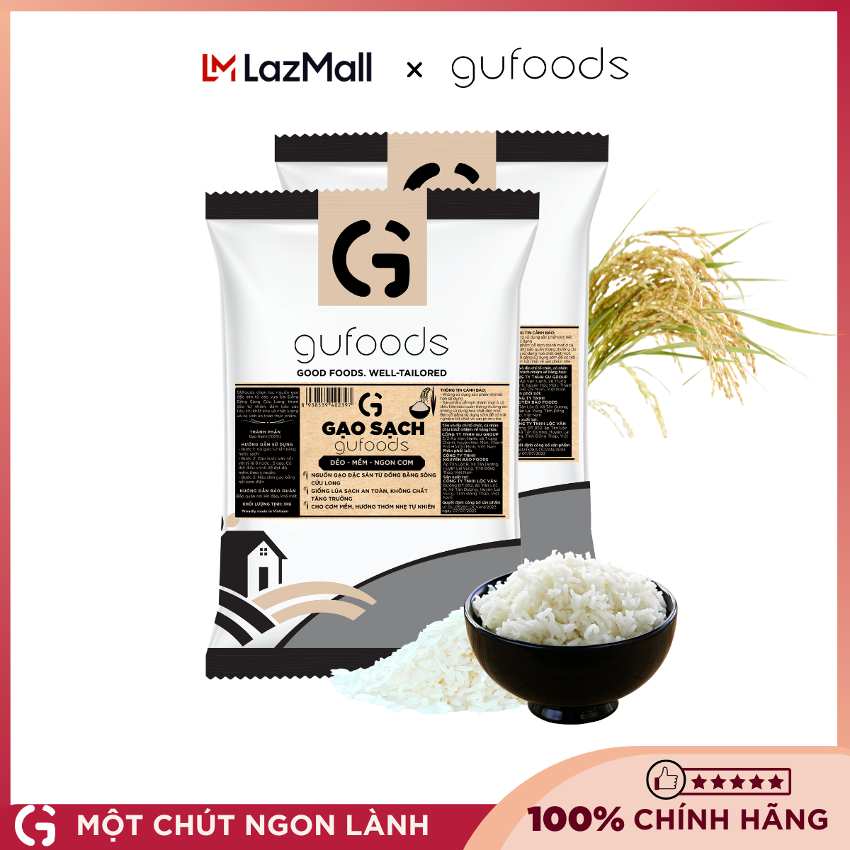 Combo 2 túi gạo sạch GUfoods - Ngon đặc sản, dẻo, mềm, thơm