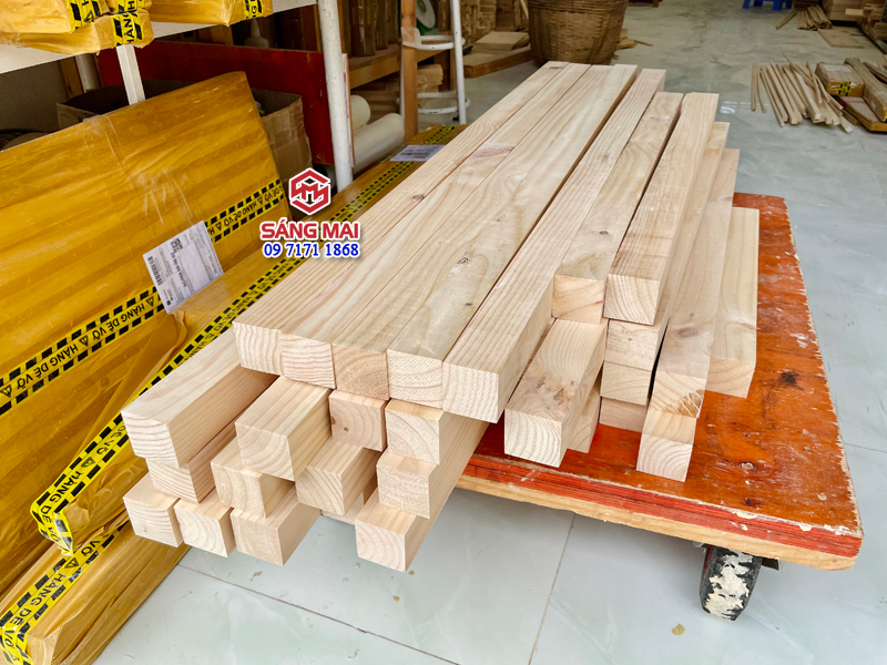 [MS57] Thanh gỗ thông vuông 5cm x 5cm x dài 120cm + láng mịn 4 mặt