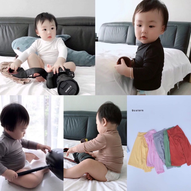 Combo 3 Áo giữ Nhiệt Trẻ Em Lót Nỉ Cổ Cao 3cm 8-35kg