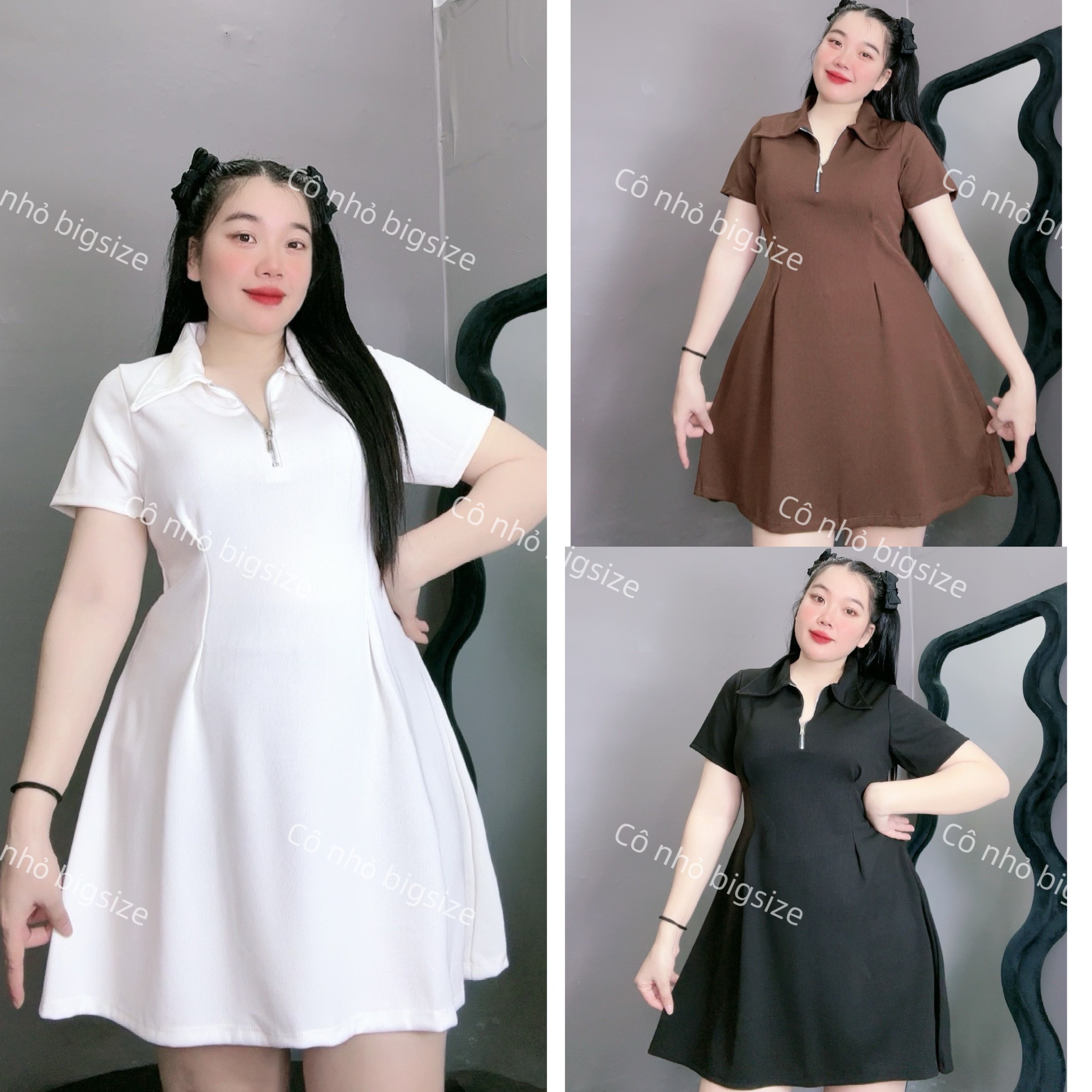 Đầm váy polo bigsize nữ dáng xuông xòe có khóe kéo cách điệu chât vải thun gân dành cho nàng chuppy từ 58-95 kg G98