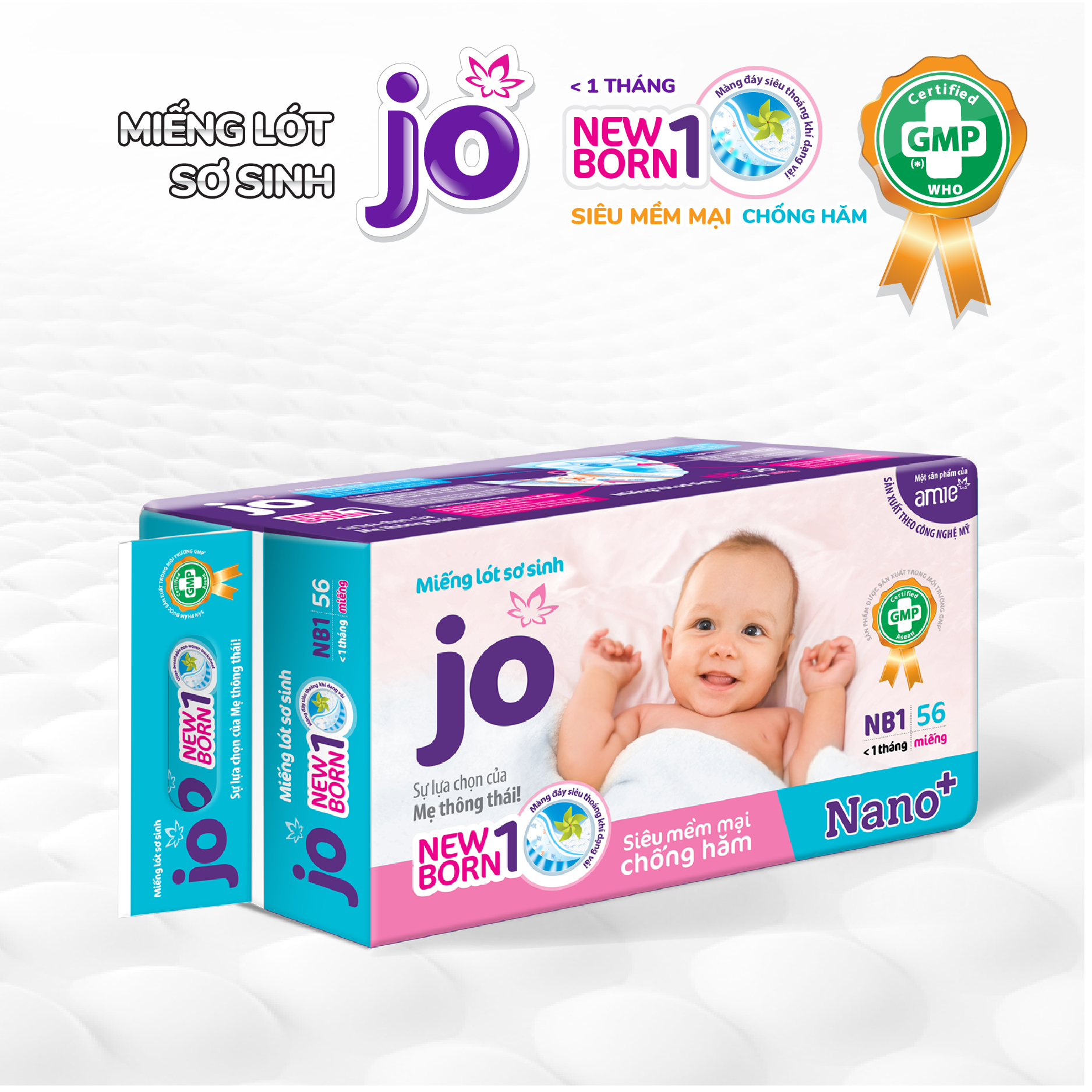 Combo 2 bịch Miếng lót sơ sinh JO Newborn 1 - 56 miếng (0-1 tháng)