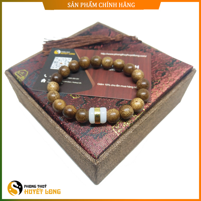 Vòng Trầm Tốc Mix Lu Thống Bạch Ngọc Bọc Vàng - Vòng Tay Phong Thủy -  Vòng Tay Mix Lu Thống May Mắn Bình An - Vòng Tay Chuẩn Tự Nhiên