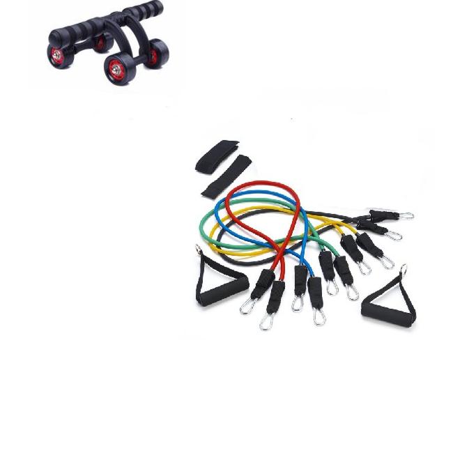 Bộ dụng cụ tập thể dục Con lăn 4 bánh tập cơ bụng + Bộ dây đàn hồi tập thể dục