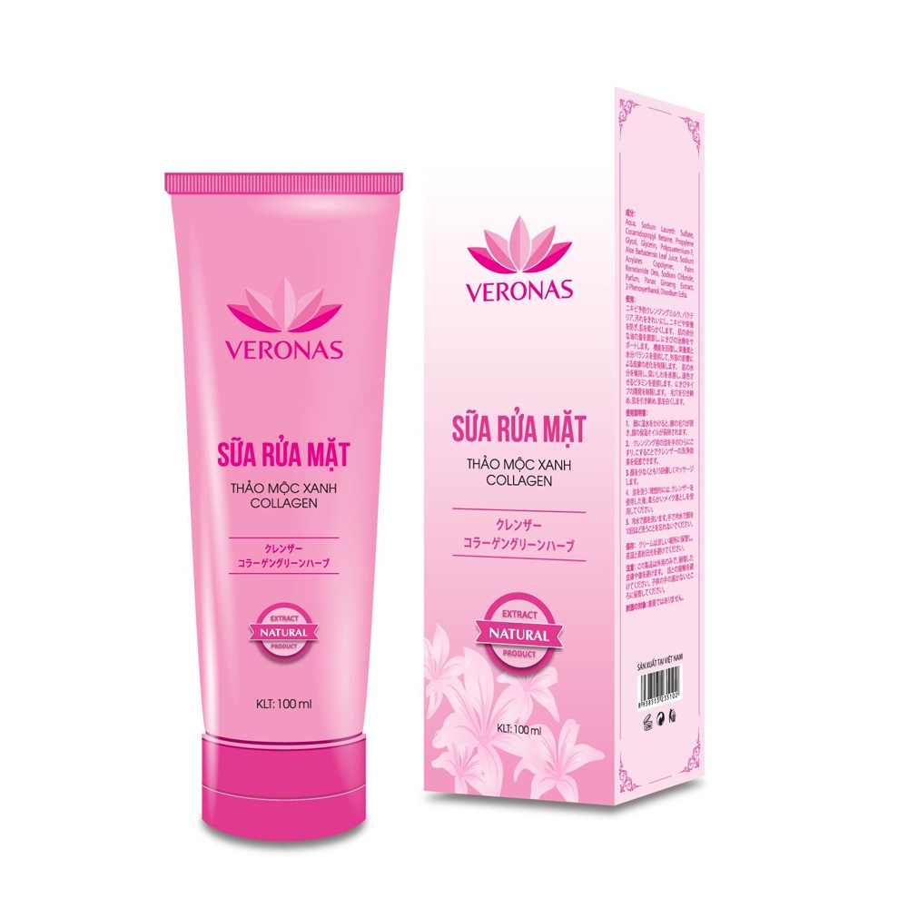 Sữa rửa mặt Veronas thảo mộc xanh collagen 100ml
