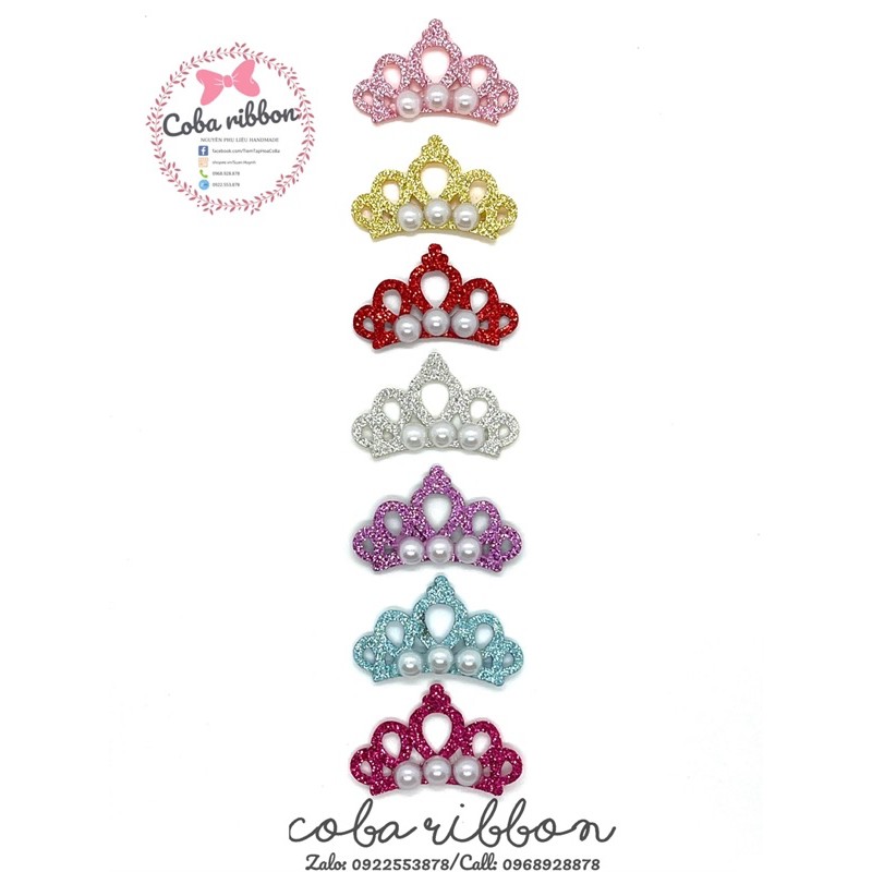 Vương miện nhũ có đính hạt nhựa, nhiều màu, cỡ 4.5cm, SET 2C