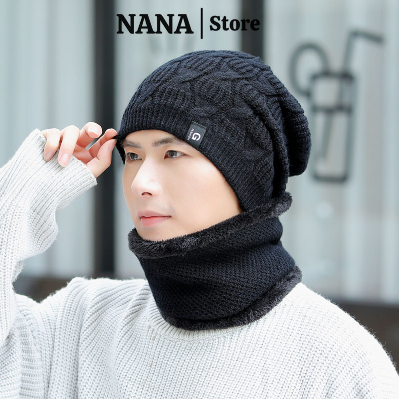 Mũ len trùm đầu nam nữ NANA nón len nam nữ kèm khăn quàng cổ mùa đông giữ ấm thời trang cao cấp