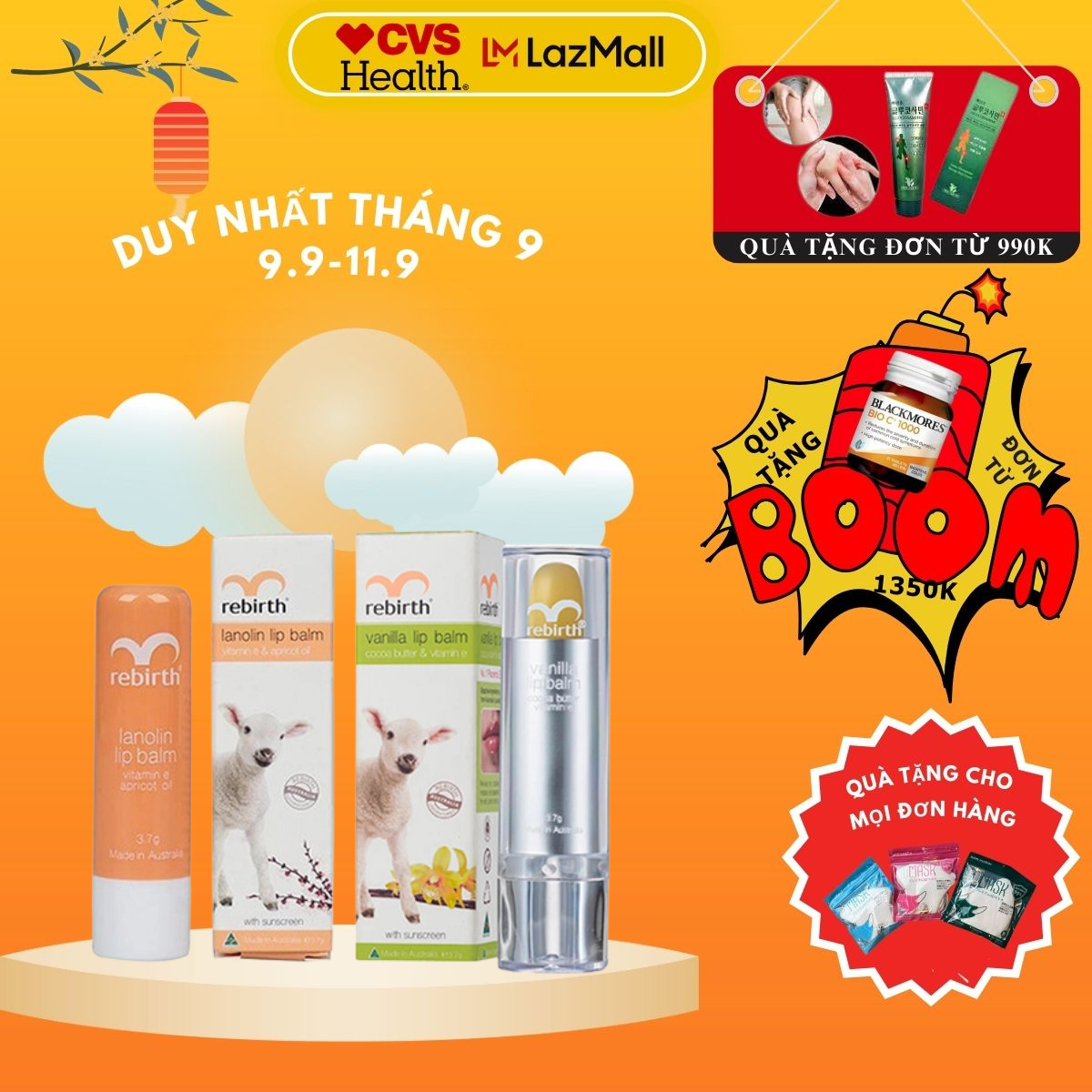Son dưỡng ẩm nhau thai cừu Rebirth Lanolin Lip Balm with Vitamin E & Apricot Oil