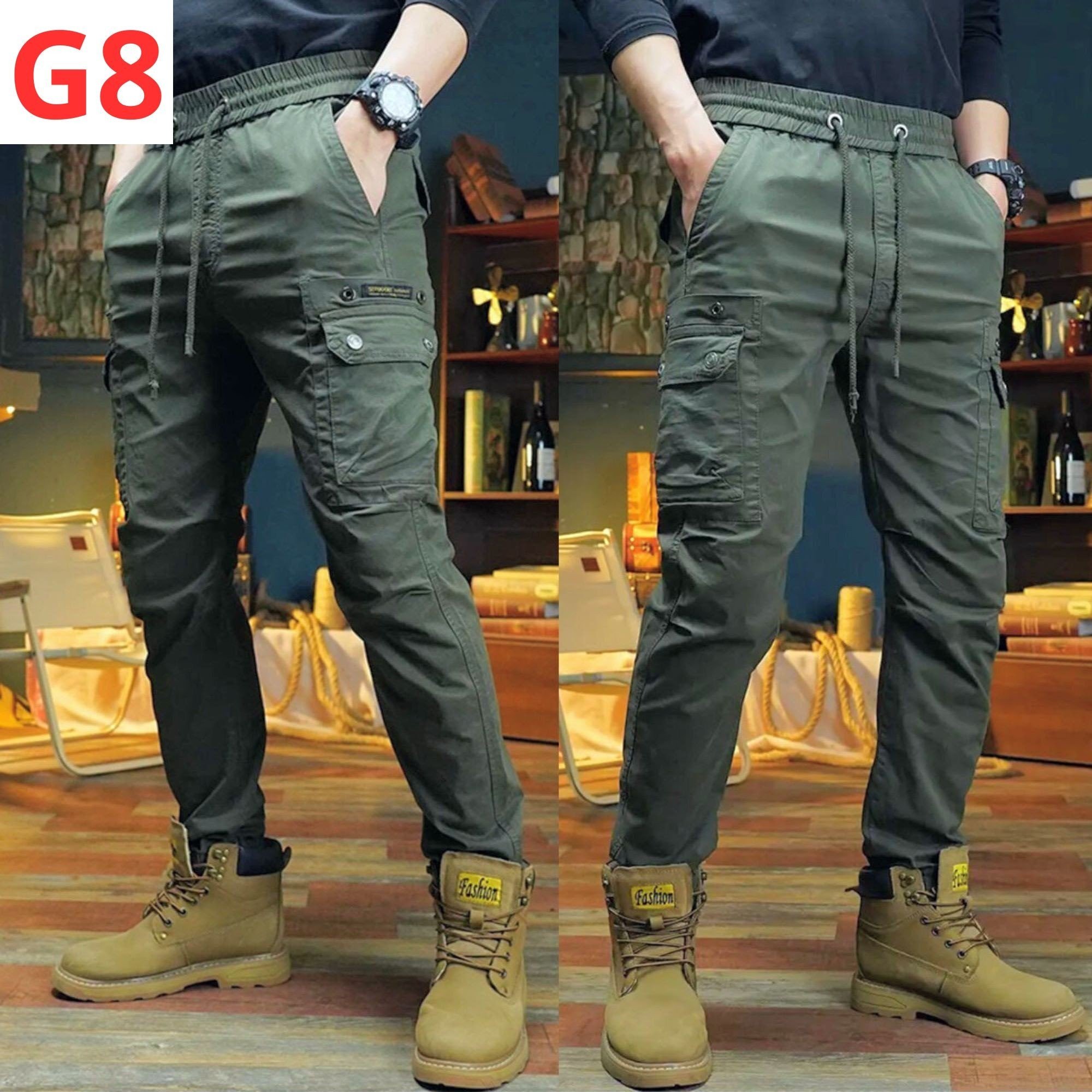Quần jogger Kaki túi hộp bo chun cao dãn