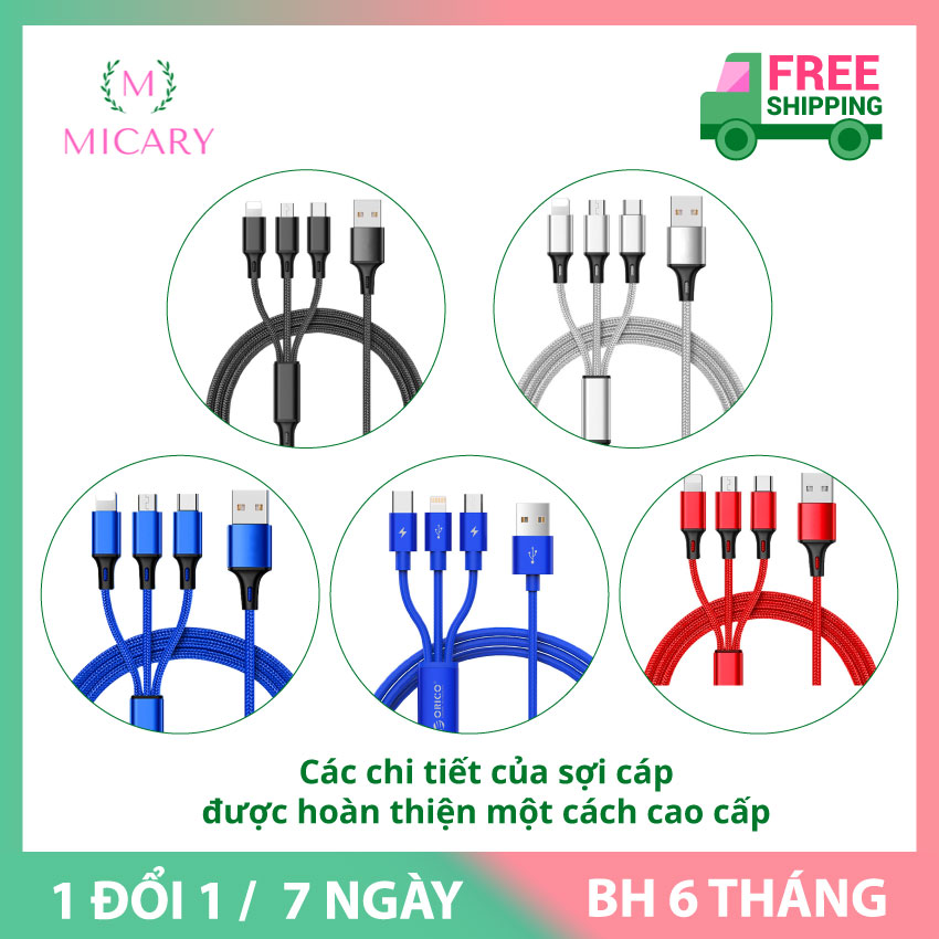 [HCM]Cáp sạc đa năng 3 đầu Lightning - MicroUSB - Type-C dài 1m2 sạc 3 thiết bị cùng một lúc.Cáp Sạc Nam ChâmCáp Sạc IphoneCáp Sạc Type CCáp Sạc Sam SungCáp Sạc AnkerCáp Sạc Nhanh.