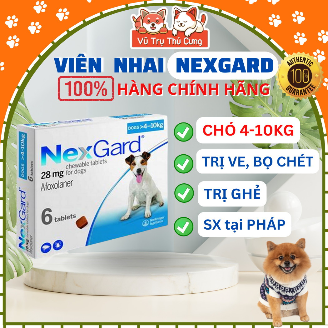 Viên nhai NEXGARD trị ve rận, bọ chét, ghẻ cho Chó, Hiệu quả Nhanh chóng An toàn - Lẻ 1 viên (Size 4-10kg )