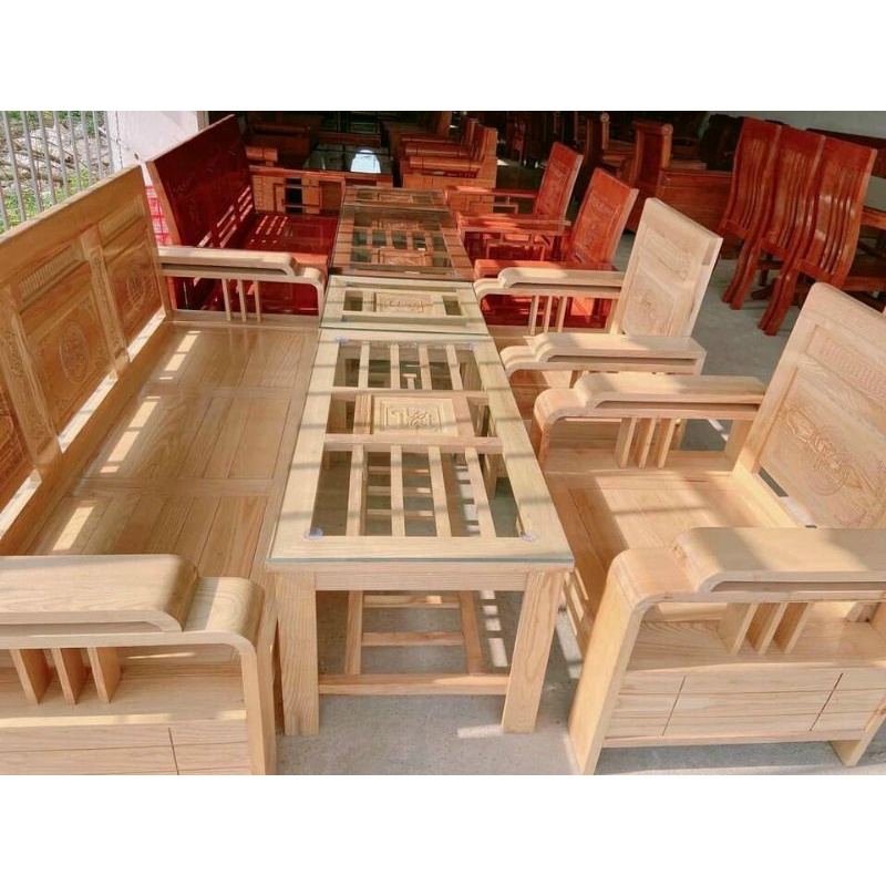 Bộ Ghế Gỗ Phòng Khách - Tay Hai Tầng .