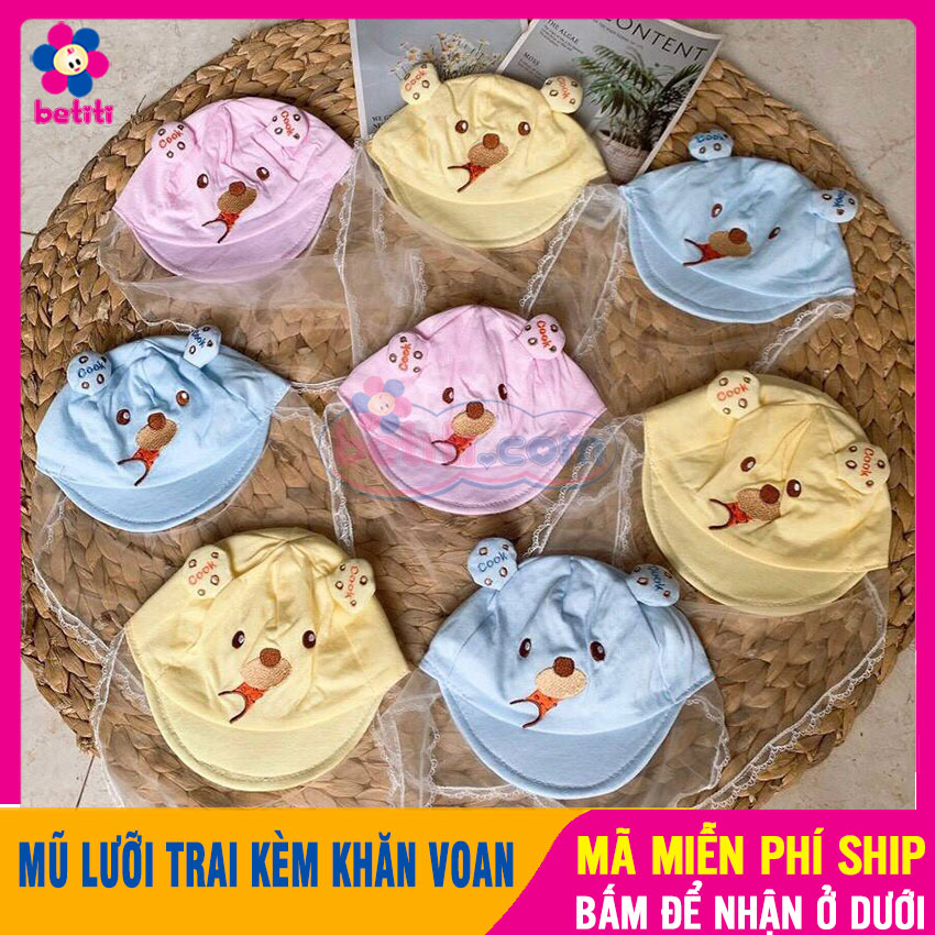 Mũ Lưỡi Trai Kèm Khăn Voan Chống Bụi Cho Bé Dưới 12 Tháng Tuổi, Cotton Mềm Mại, Không Làm Đau Bé Khi Đội - Mũ Kèm Khăn Voan Cho Bé, Mũ Hè Cho Trẻ Em, Nón Cho Bé, Nón Cho Trẻ Sơ Sinh, Mũ em bé, nón sơ sinh - Mu Luoi Tr