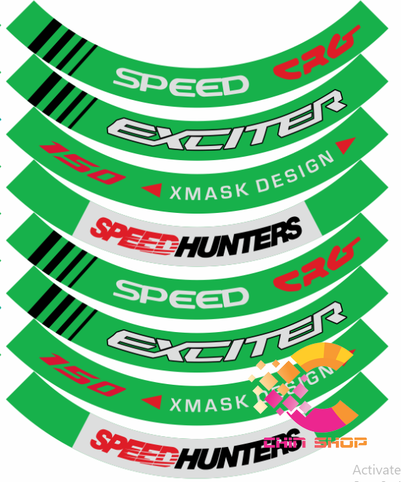 Tem dán vành 3 lớp cao cấp bản to Exciter Xanh Lá (MS 302)