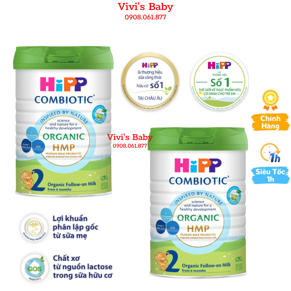 Combo 2 lon sữa HiPP 2 Organic Combiotic 800g sữa bột dinh dưỡng công thức cho trẻ từ 6 đến 12 tháng