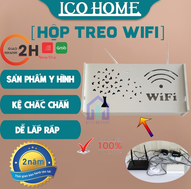 Hộp đựng wifi treo tường KHÔNG CẦN KHOAN thiết kế hình lá trái tim - ICO HOME