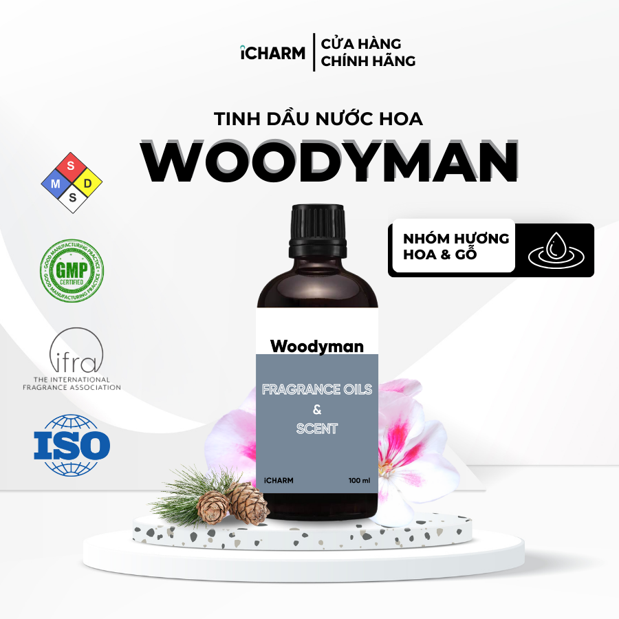 Tinh dầu nước hoa xông phòng Woodyman 50ml, 100ml, 500ml, 1l - Tinh dầu thơm phòng iCHARM khử mùi spa, khách sạn