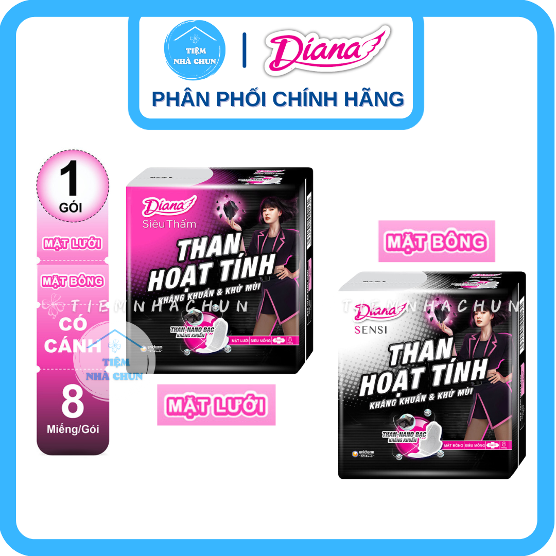 Che tên sp - - gói 8 miếng 23cm - băng vệ sinh diana than hoạt tính nano bac mặt bông / mặt lưới - nhi.tnl / tiemnhachun / tiệm nhà chun