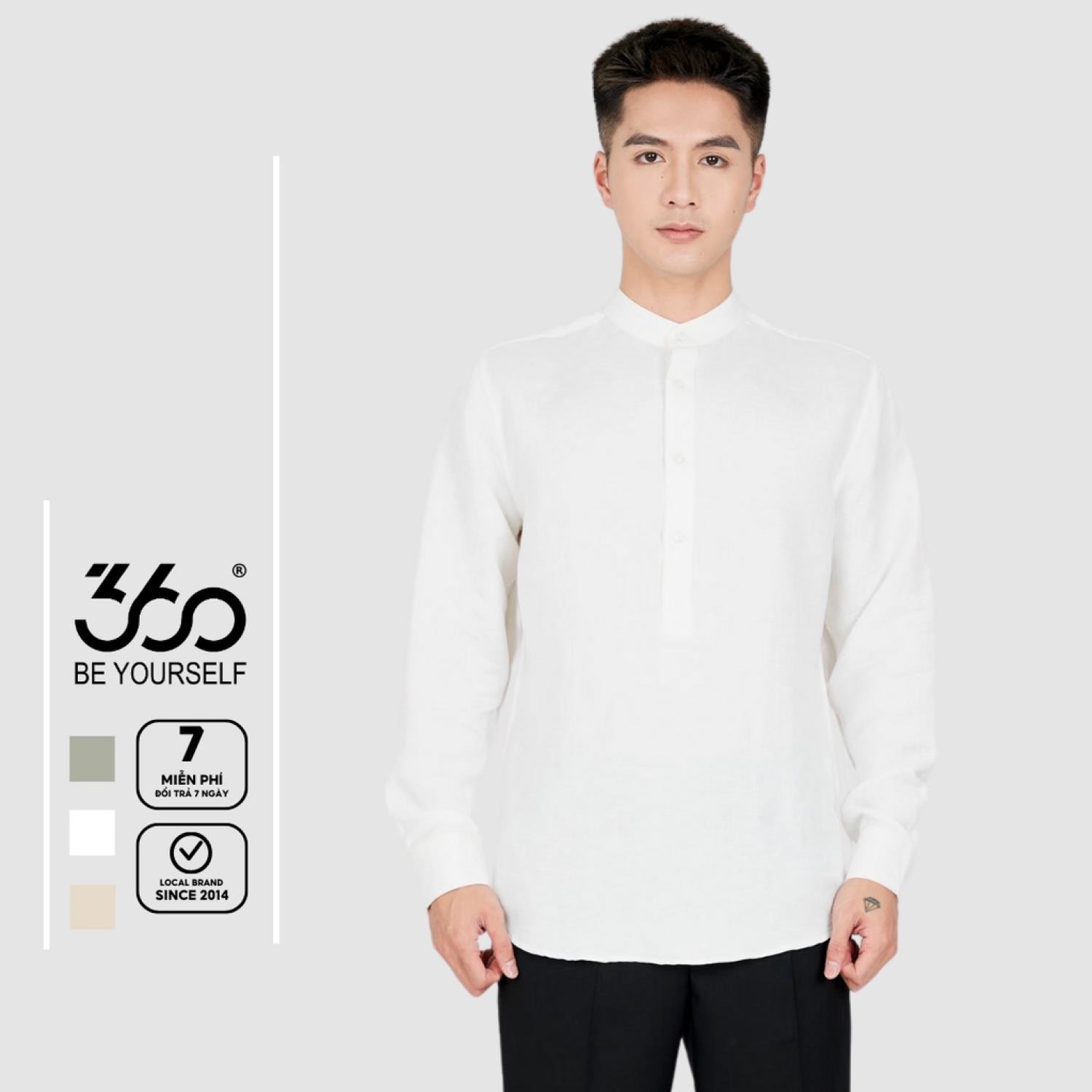 Áo sơ mi cổ Եàu nam dài tay thương hiệu 360 Boutique chất liệu đũi xước cao cấp - STDTK401